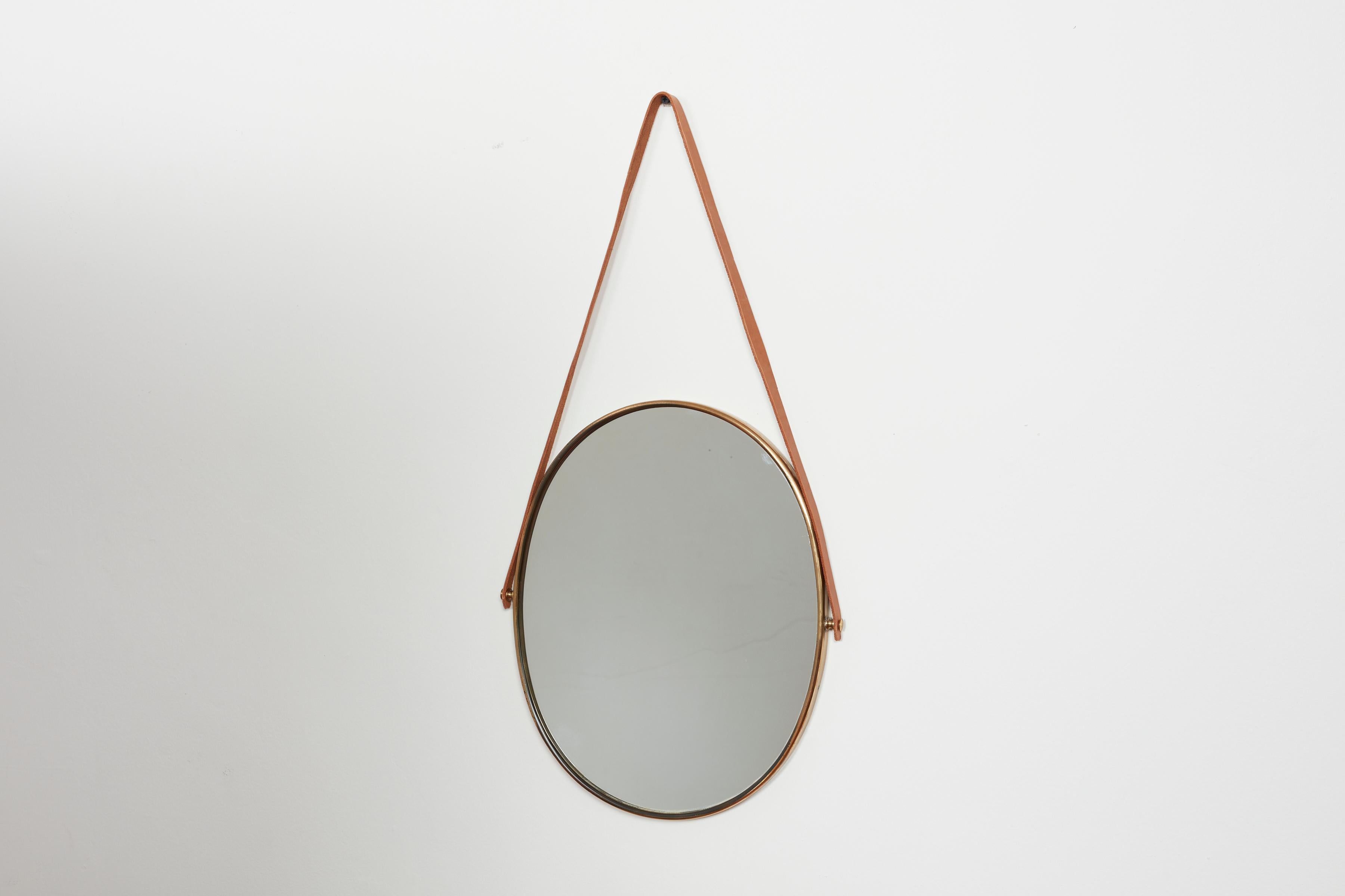 Italian Brass & Leather Mirrors For Sale 5