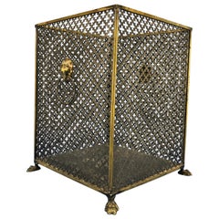 Italian Brass Lionhead Decorated Square Paper Waste Basket