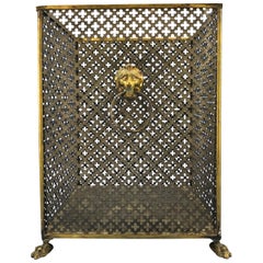 Italian Brass Lionhead Decorated Square Paper Waste Basket
