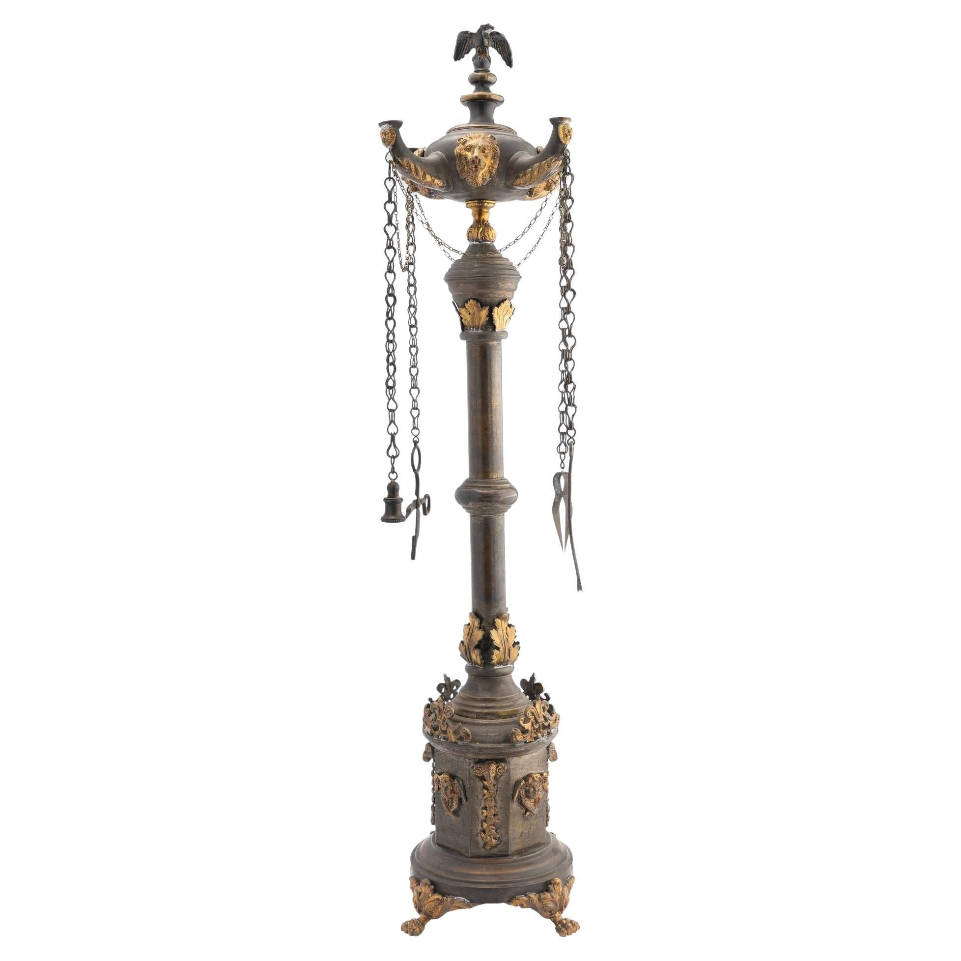 Italienische Messing-Öllampe mit kontrastierenden vergoldeten Verzierungen '1800