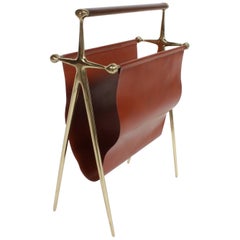 Italian Brass Magazine or Book Rack in the Style of Ico Parisi