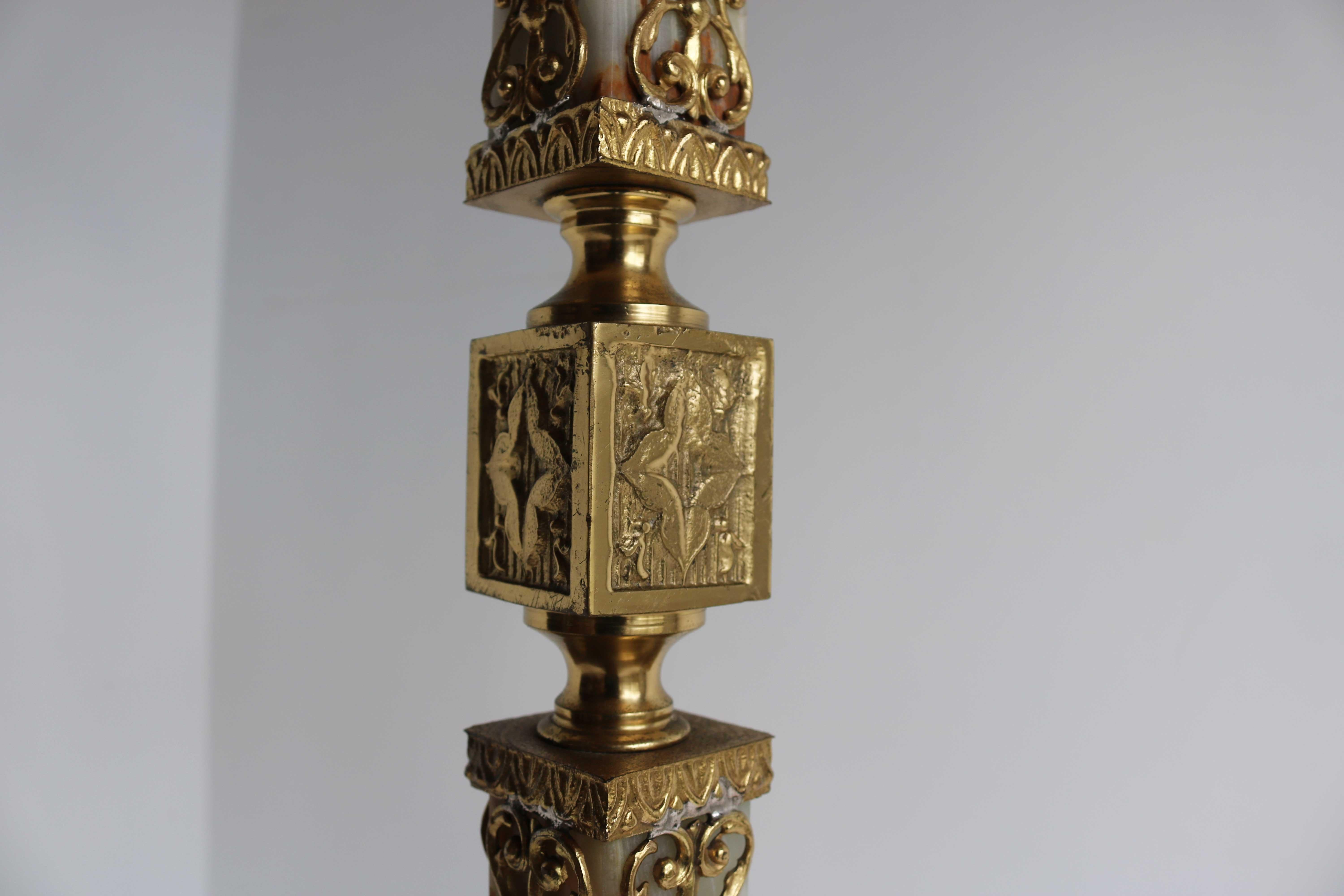 Italian Brass Marble Coat Rack Hall Tree 50s Hallway Hat Rack Onyx Neoclassical 6