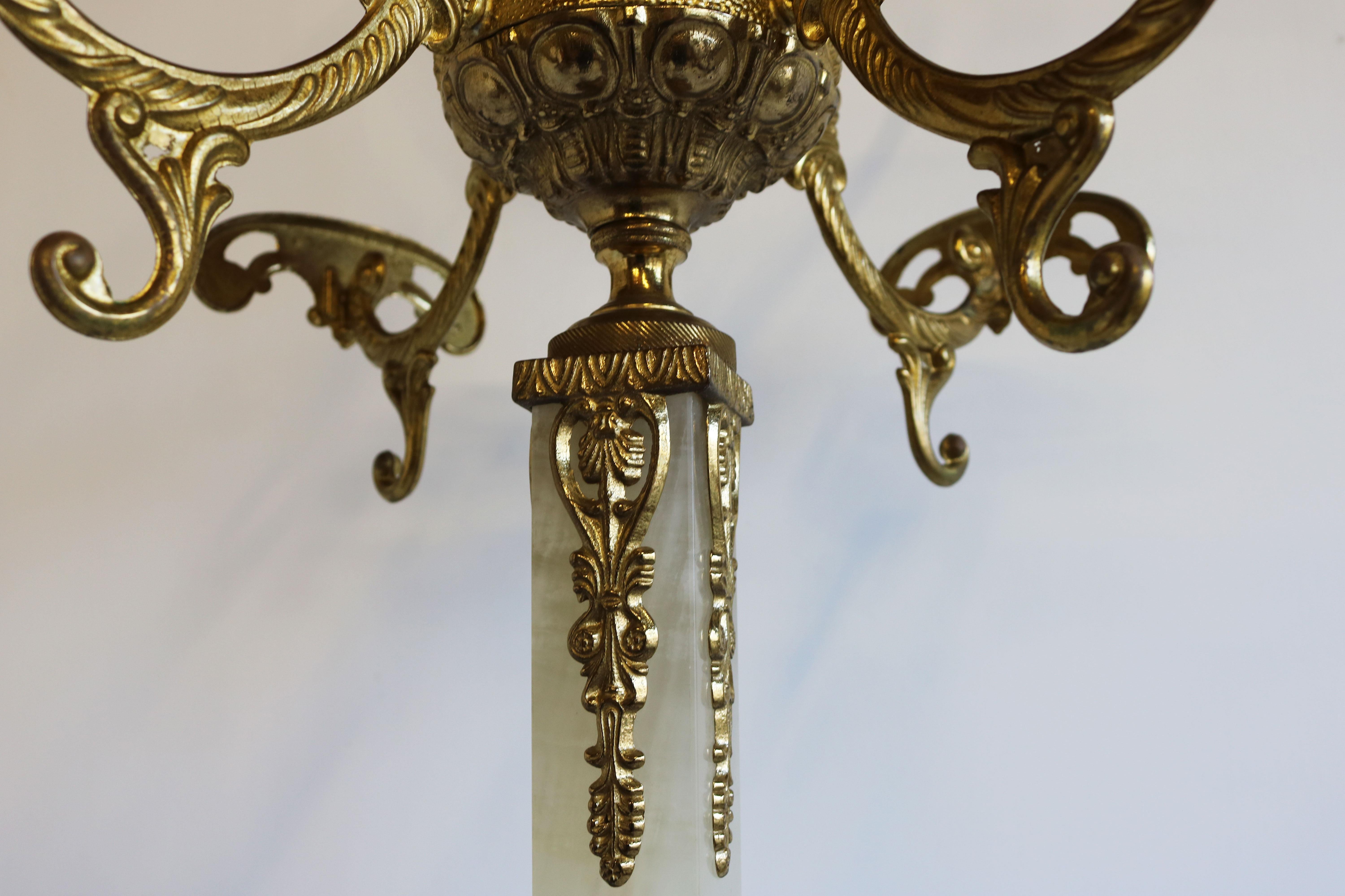 Mid-20th Century Italian Brass Marble Coat Rack Hall Tree 50s Hallway Hat Rack Onyx Neoclassical