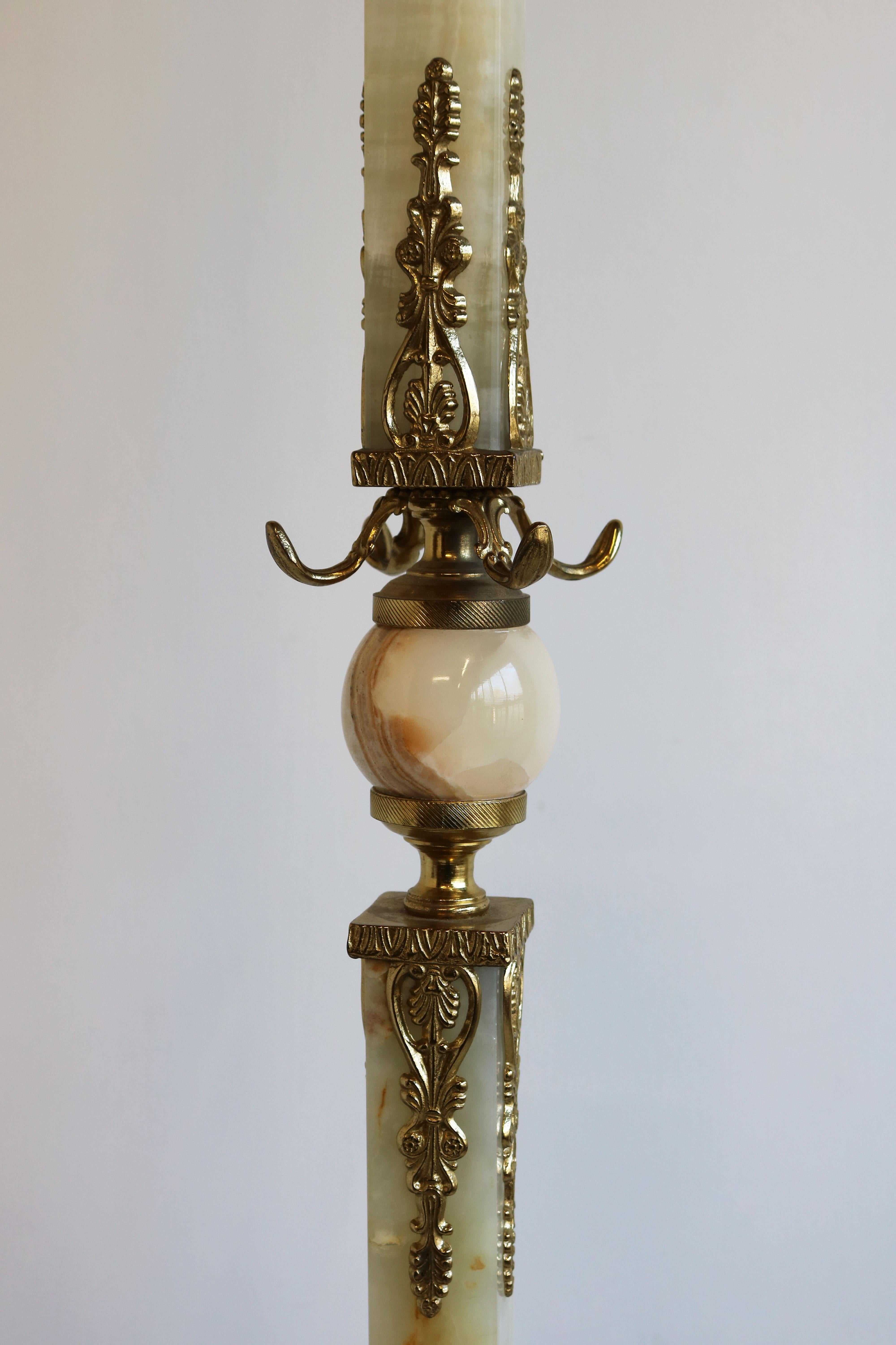 Italian Brass Marble Coat Rack Hall Tree 50s Hallway Hat Rack Onyx Neoclassical 1