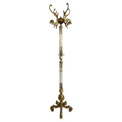 Italian Brass Marble Coat Rack Hall Tree 50s Hallway Hat Rack Onyx Neoclassical