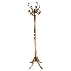 Retro Italian Brass Marble Coat Rack Hall Tree 50s Hallway Hat Rack Onyx Neoclassical