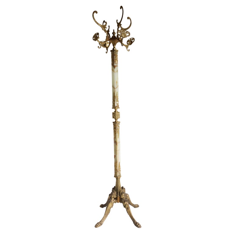 Italian Brass Marble Coat Rack Hall Tree 50s Hallway Hat Rack Onyx  Neoclassical For Sale at 1stDibs