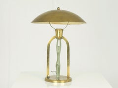 Italian Brass & Metal Art Deco Table Lamp with Stylized Figure