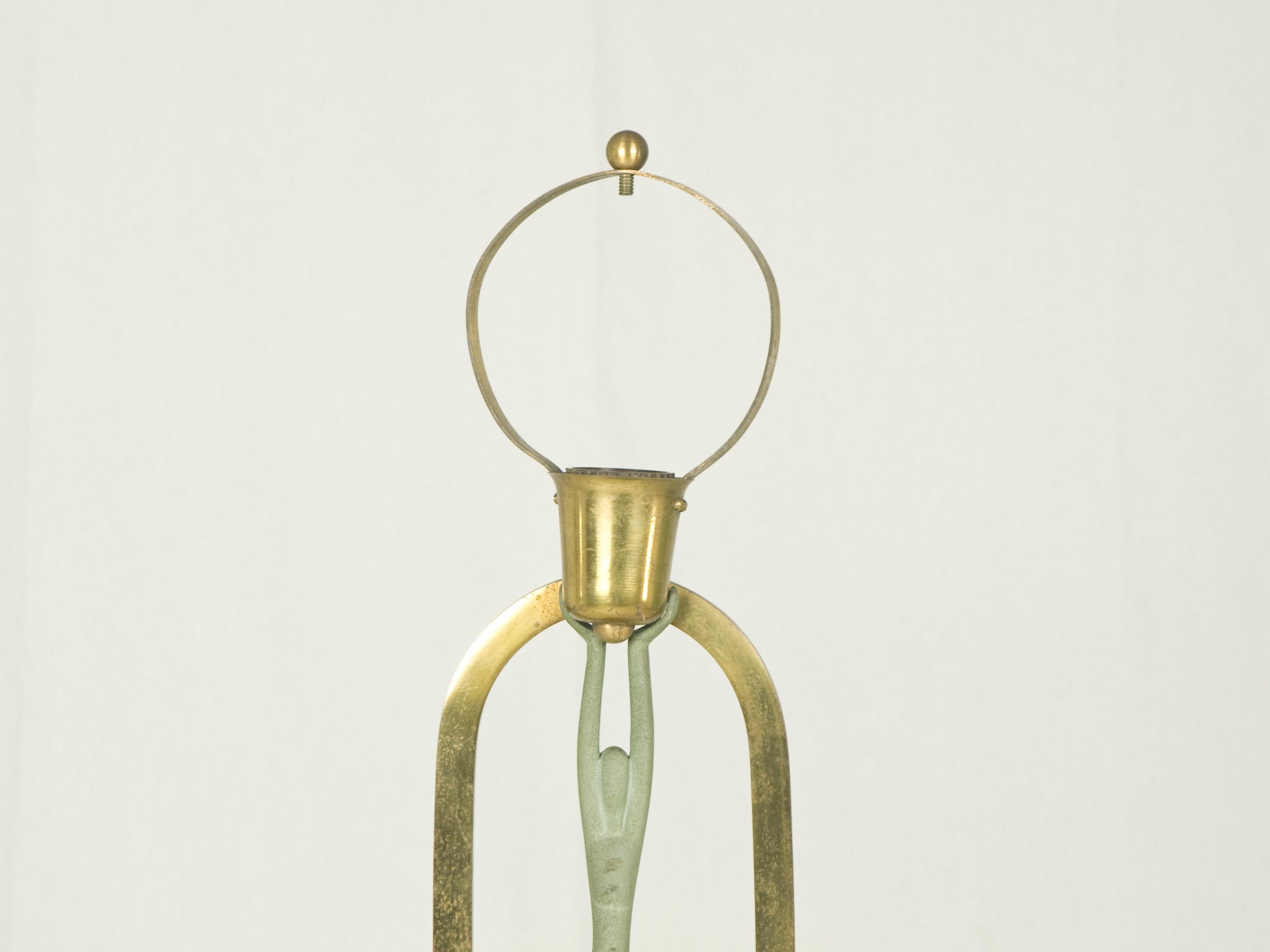 Italian Brass & Metal Art Deco Table Lamp with Stylized Figure 1