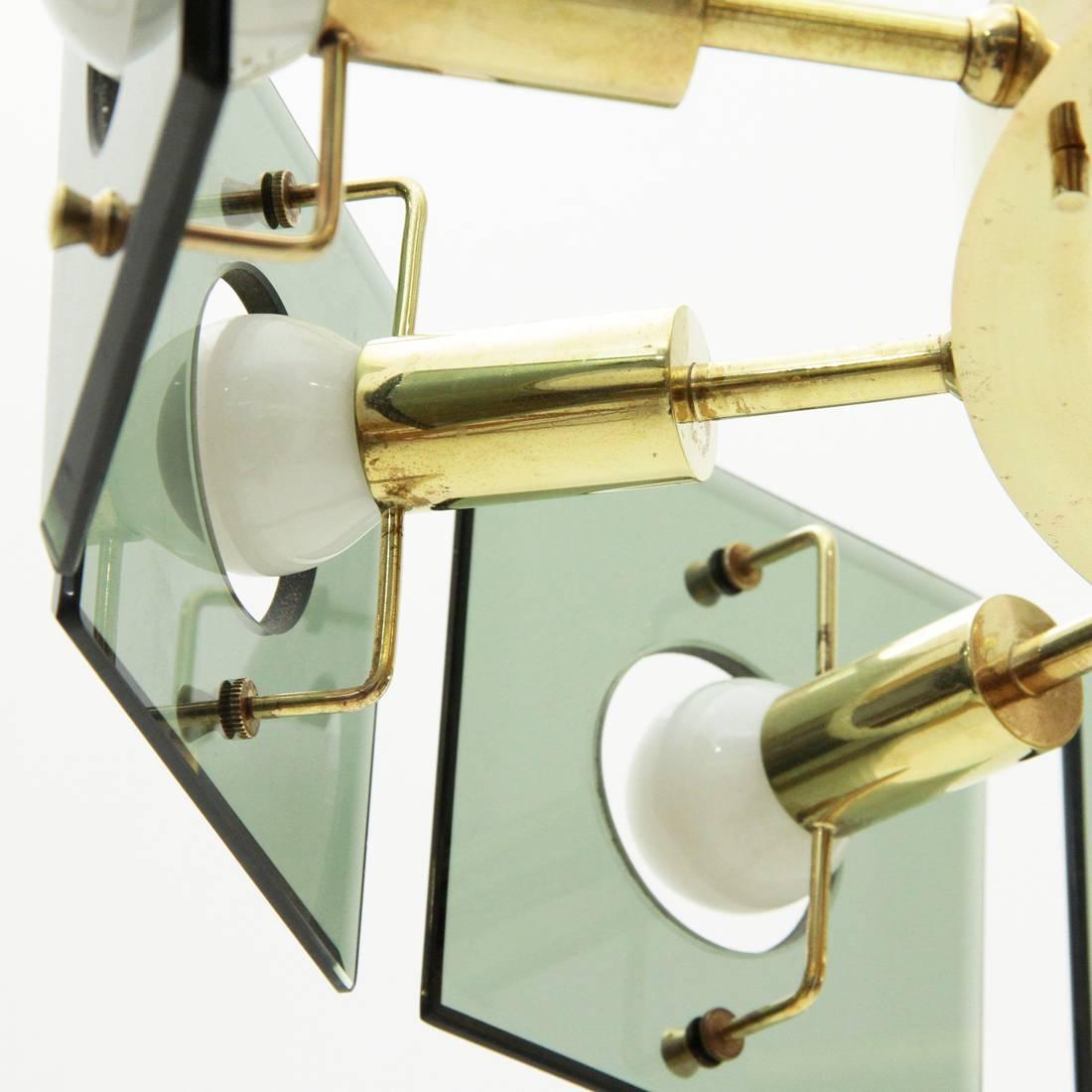Italian Brass Midcentury Twelve-Light Chandelier by Gino Paroldo, 1950s 1