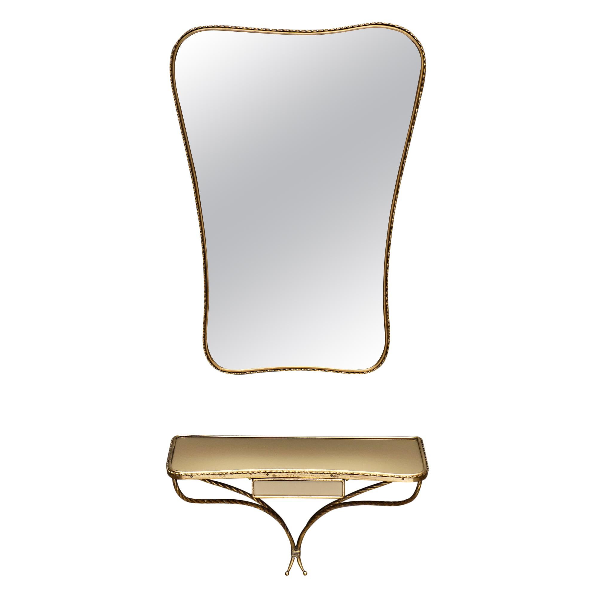 Italian Brass Midcentury Console and Mirror