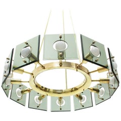 Italian Brass Midcentury Twelve-Light Chandelier by Gino Paroldo, 1950s