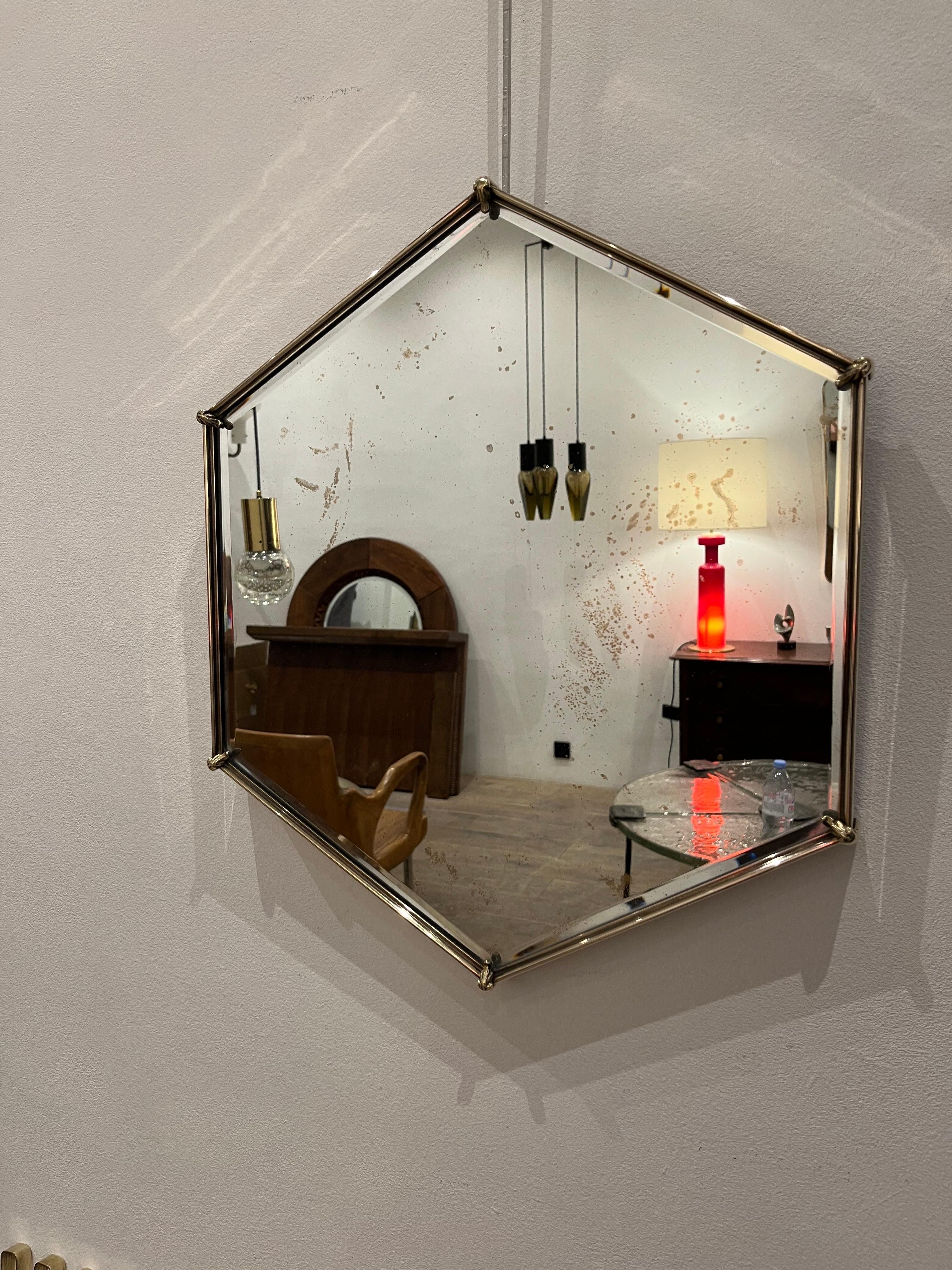 Mid-Century Modern Italian Brass Mirror, 1940s For Sale