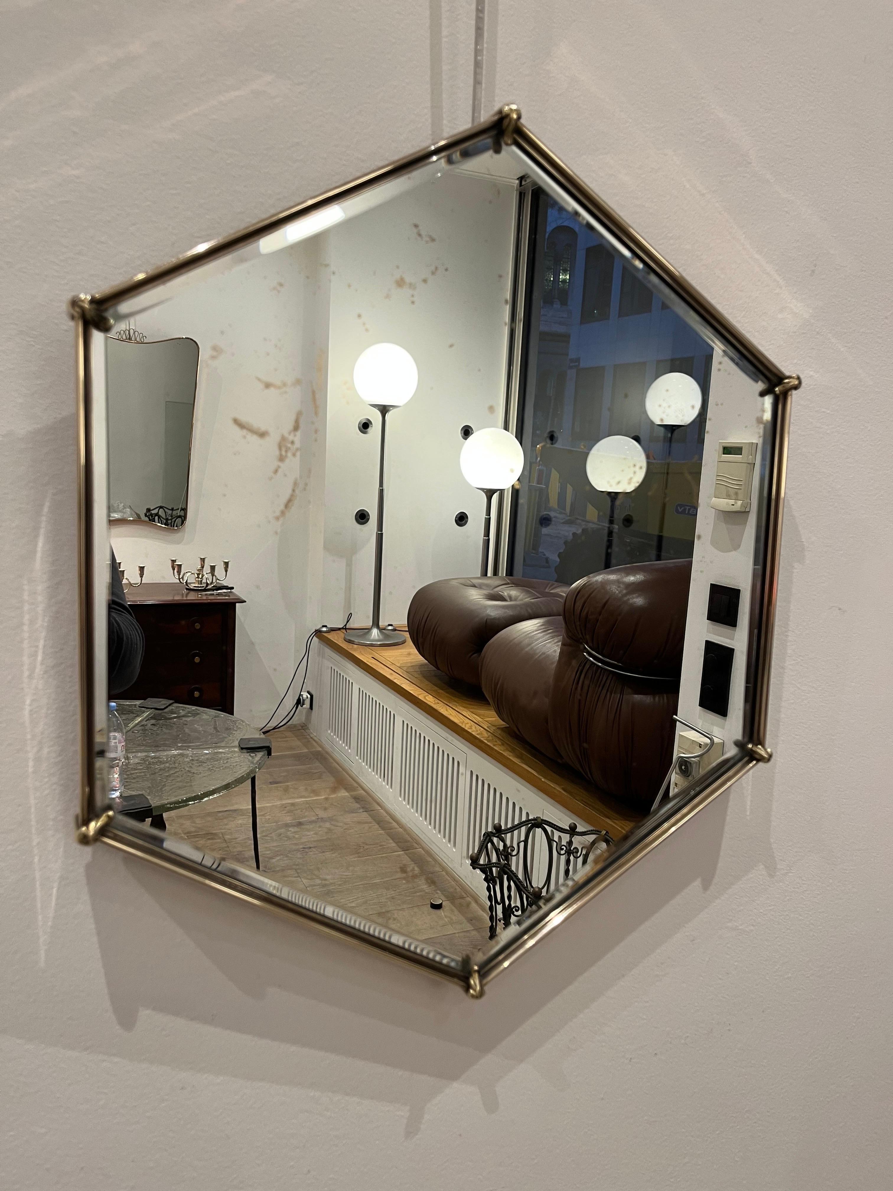 Italian Brass Mirror, 1940s For Sale 4