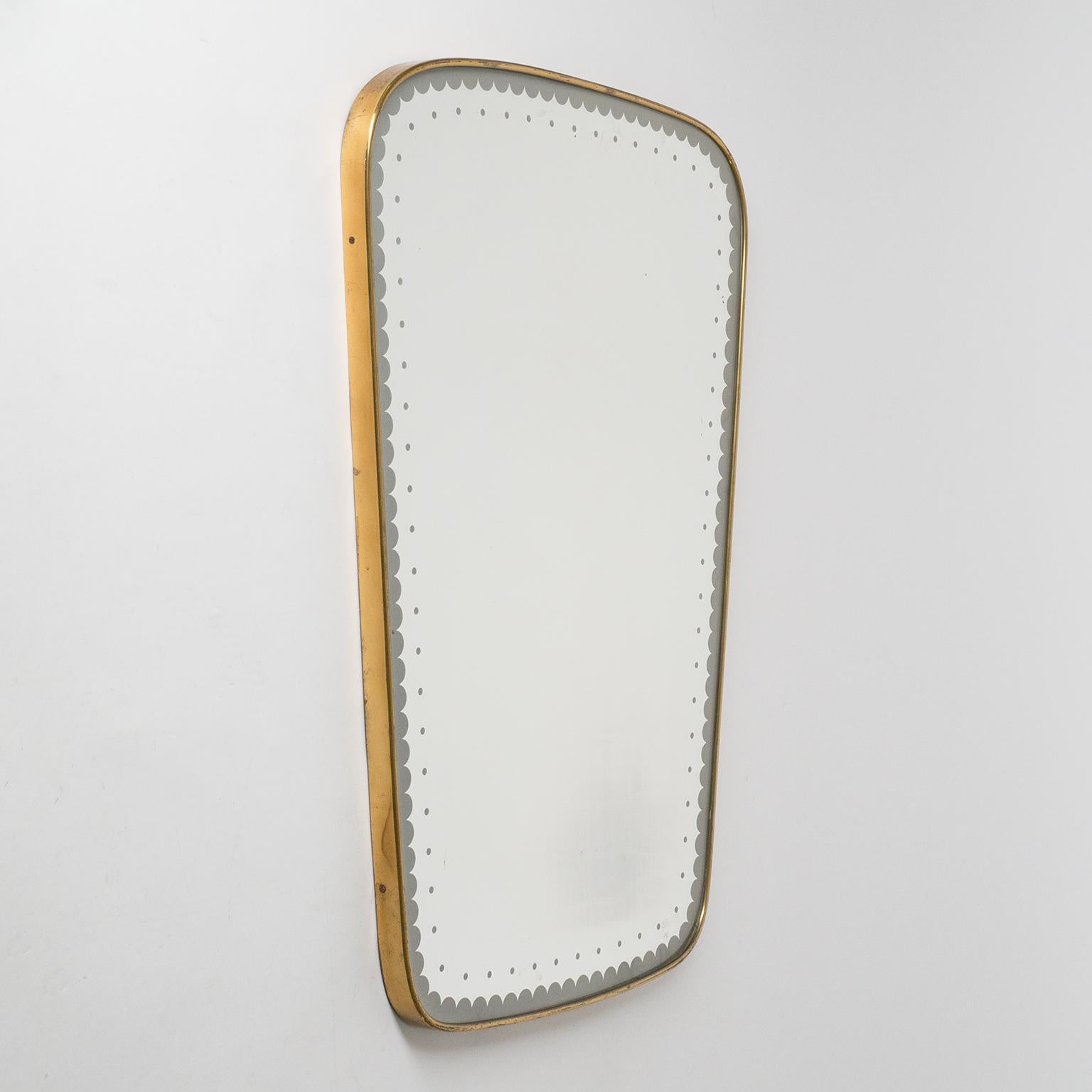 Italian Brass Mirror, 1950s, Etched Decor 5