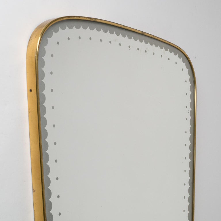 Italian Brass Mirror, 1950s, Etched Decor 6