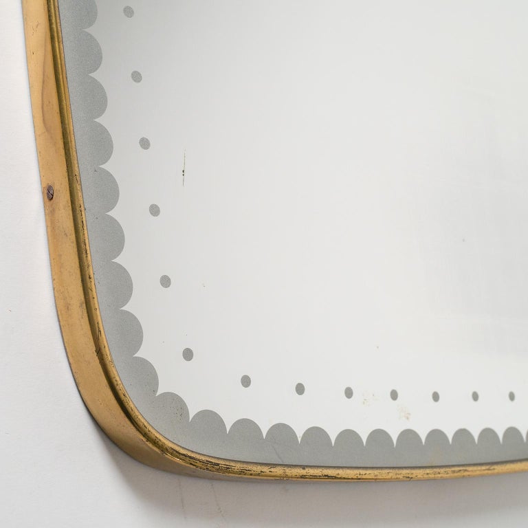 Italian Brass Mirror, 1950s, Etched Decor 7