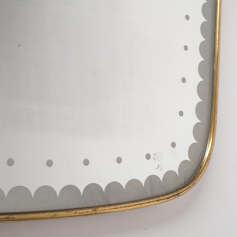 Mid-Century Modern Italian Brass Mirror, 1950s, Etched Decor