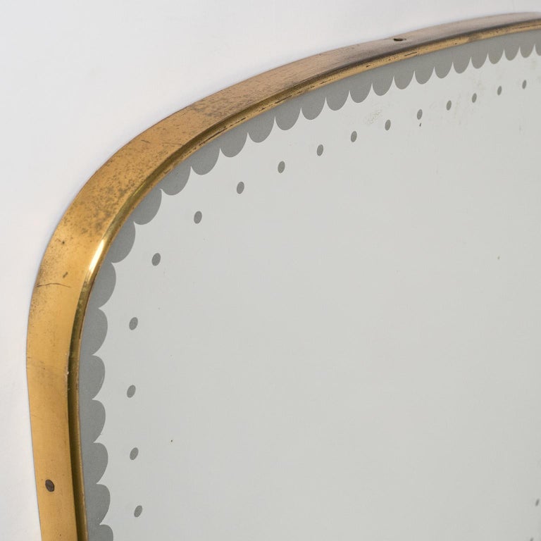 Italian Brass Mirror, 1950s, Etched Decor 2