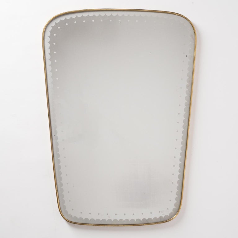 Italian Brass Mirror, 1950s, Etched Decor 3