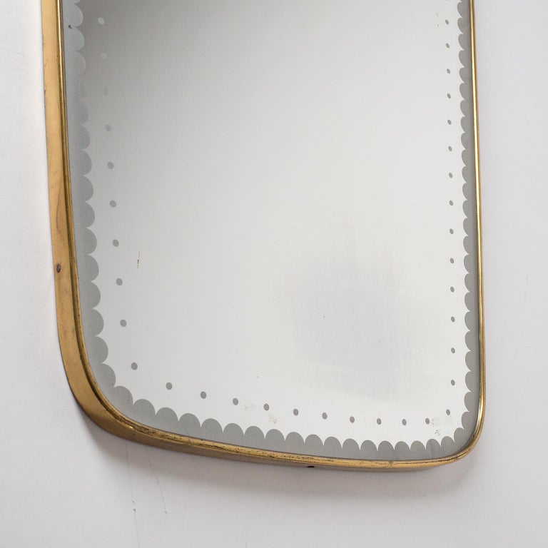Italian Brass Mirror, 1950s, Etched Decor 4