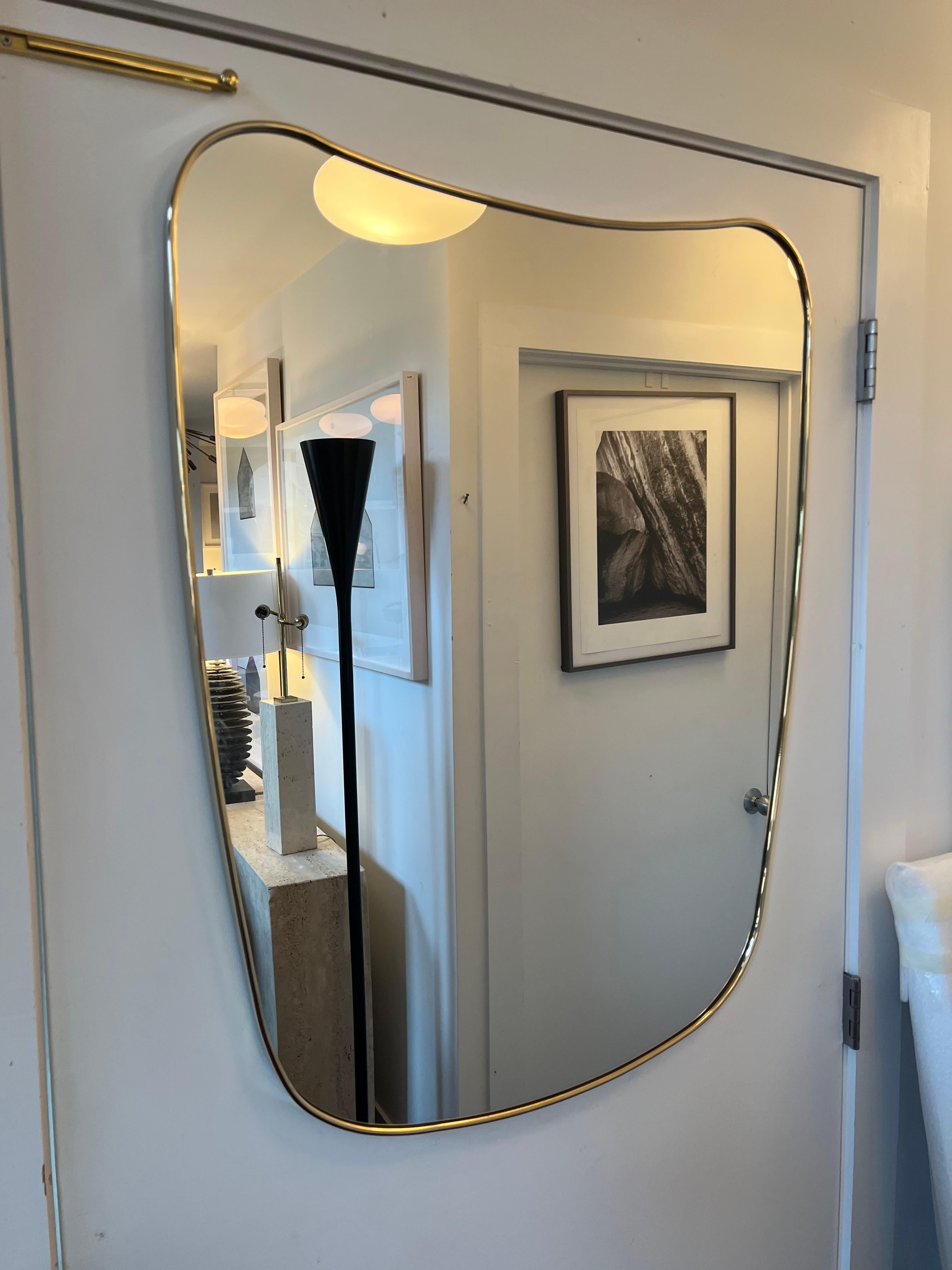Mid-Century Modern Italian Brass Mirror by Le Lampade For Sale