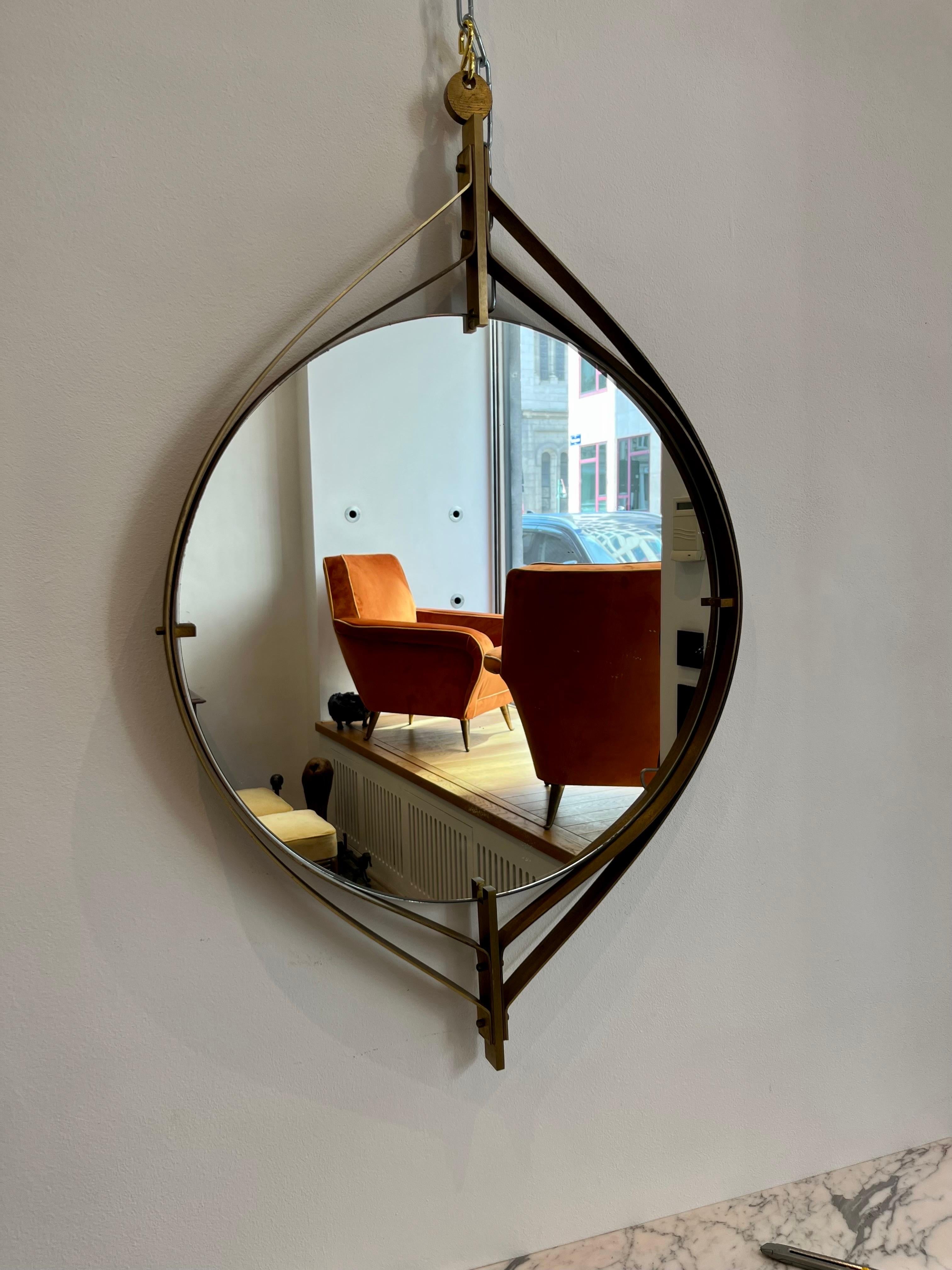 Italian Brass Mirror by Luciano Frigerio, 1970s In Good Condition For Sale In Brussels, BE