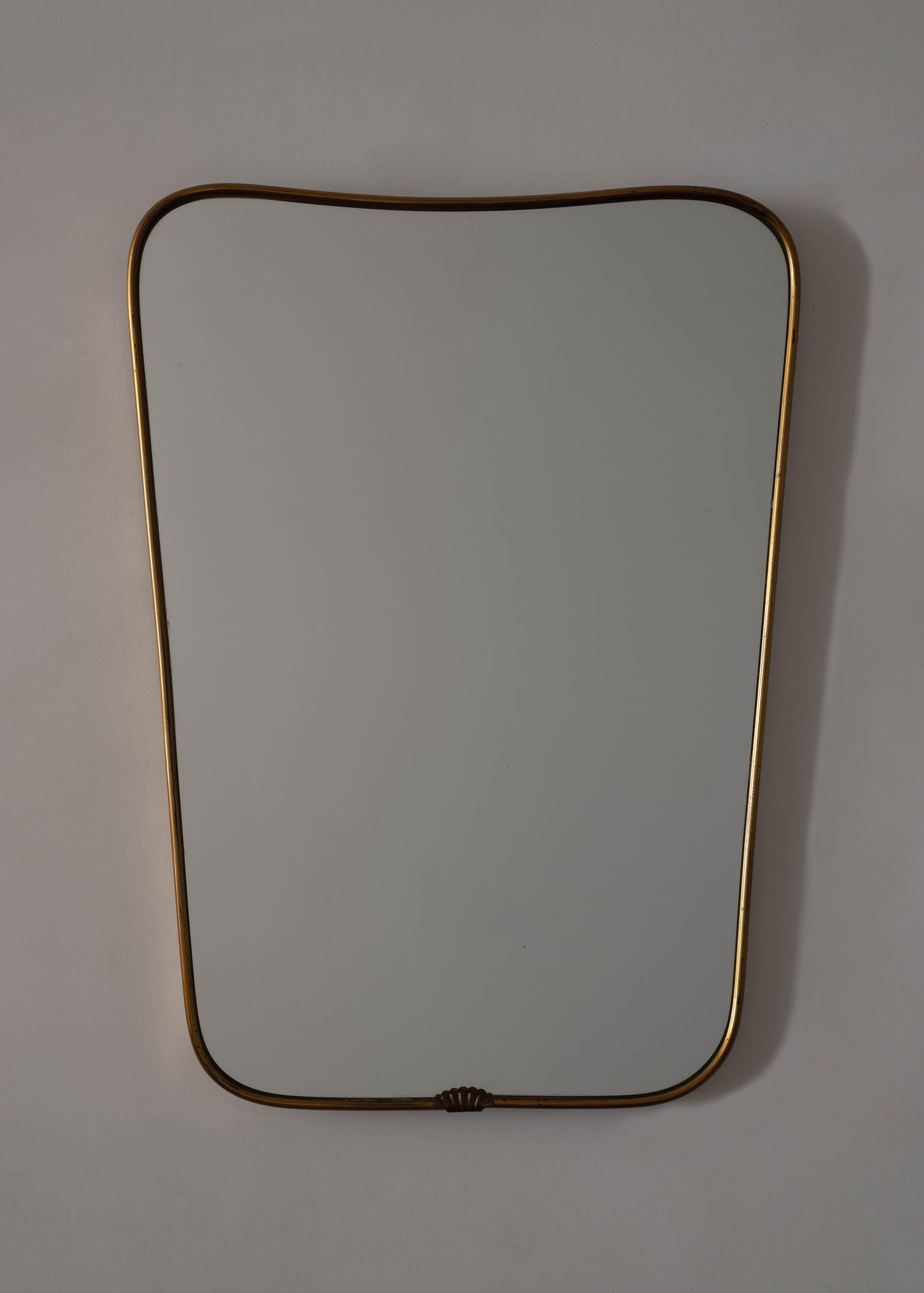 Italian patinated brass framed wall mirror. Made in Italy, circa 1960s.