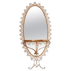Italian Brass Mirror with Attached Floating Marble Console by Pier Luigi Colli