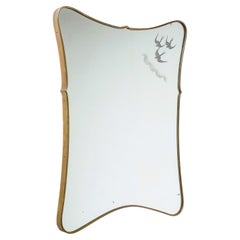 Italian Brass Mirror with Etched Decor, circa 1950