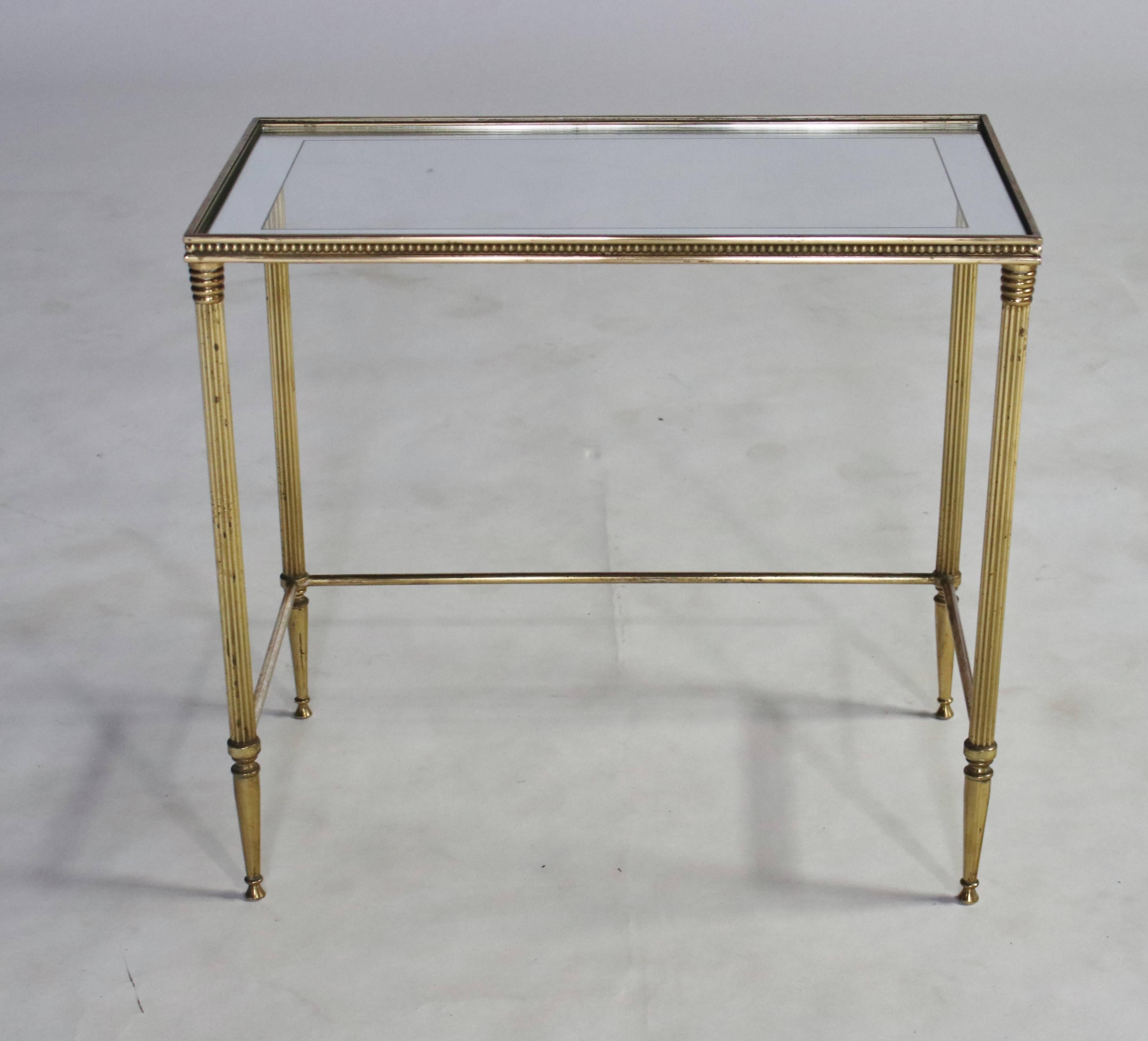 Italian Brass Nesting Tables with Mirrored Frame Glass Tops 2