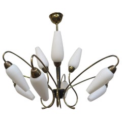 Vintage Italian Brass Opaline Glass Chandelier
