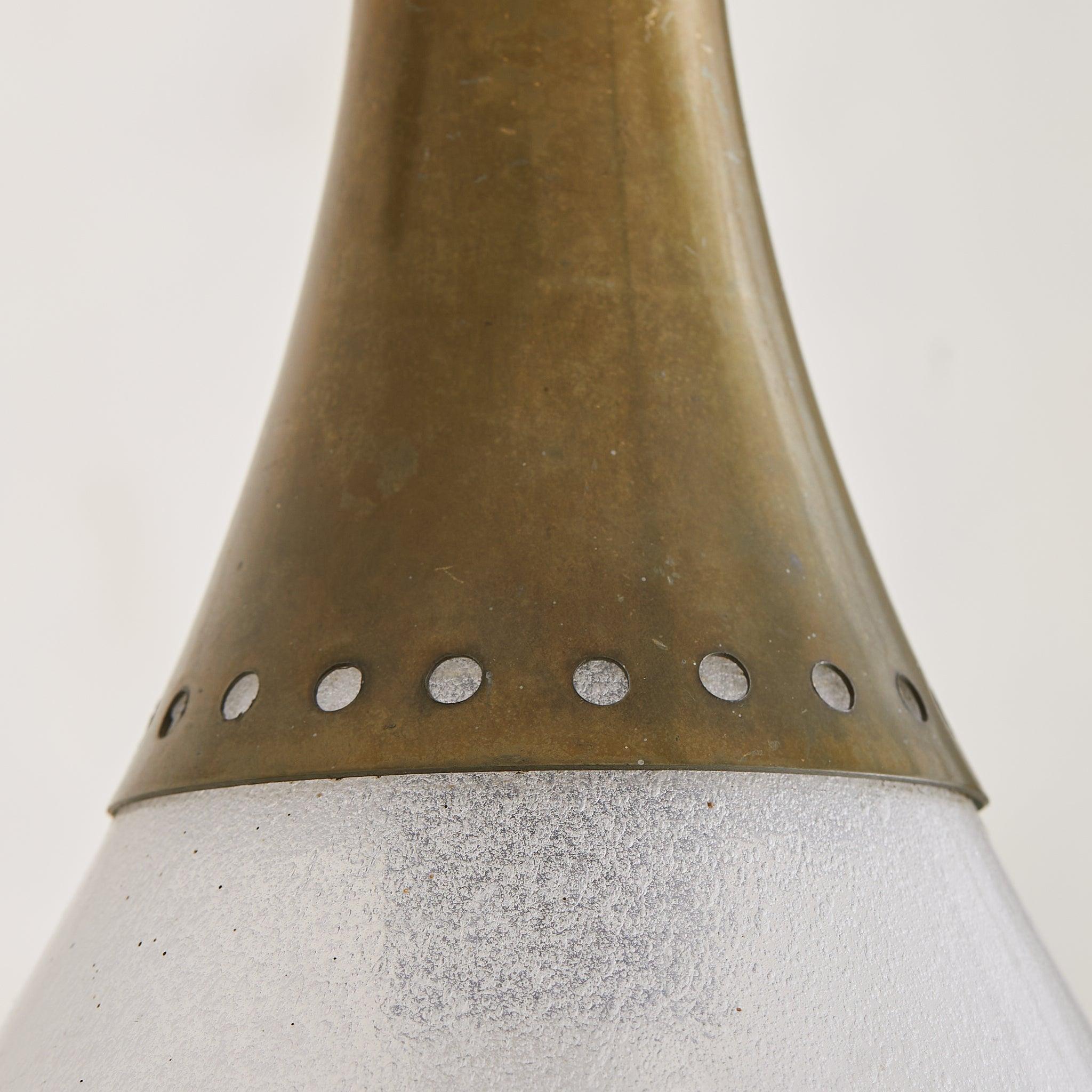 Italian Brass + Opaline Glass Teardrop Pendant Light, 1950s In Good Condition For Sale In Chicago, IL