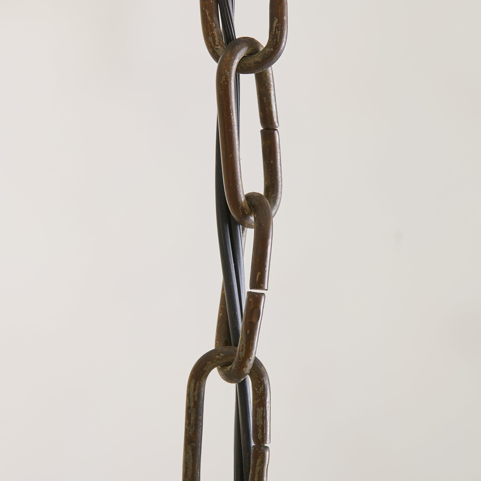 Italian Brass + Opaline Glass Teardrop Pendant Light, 1950s For Sale 2