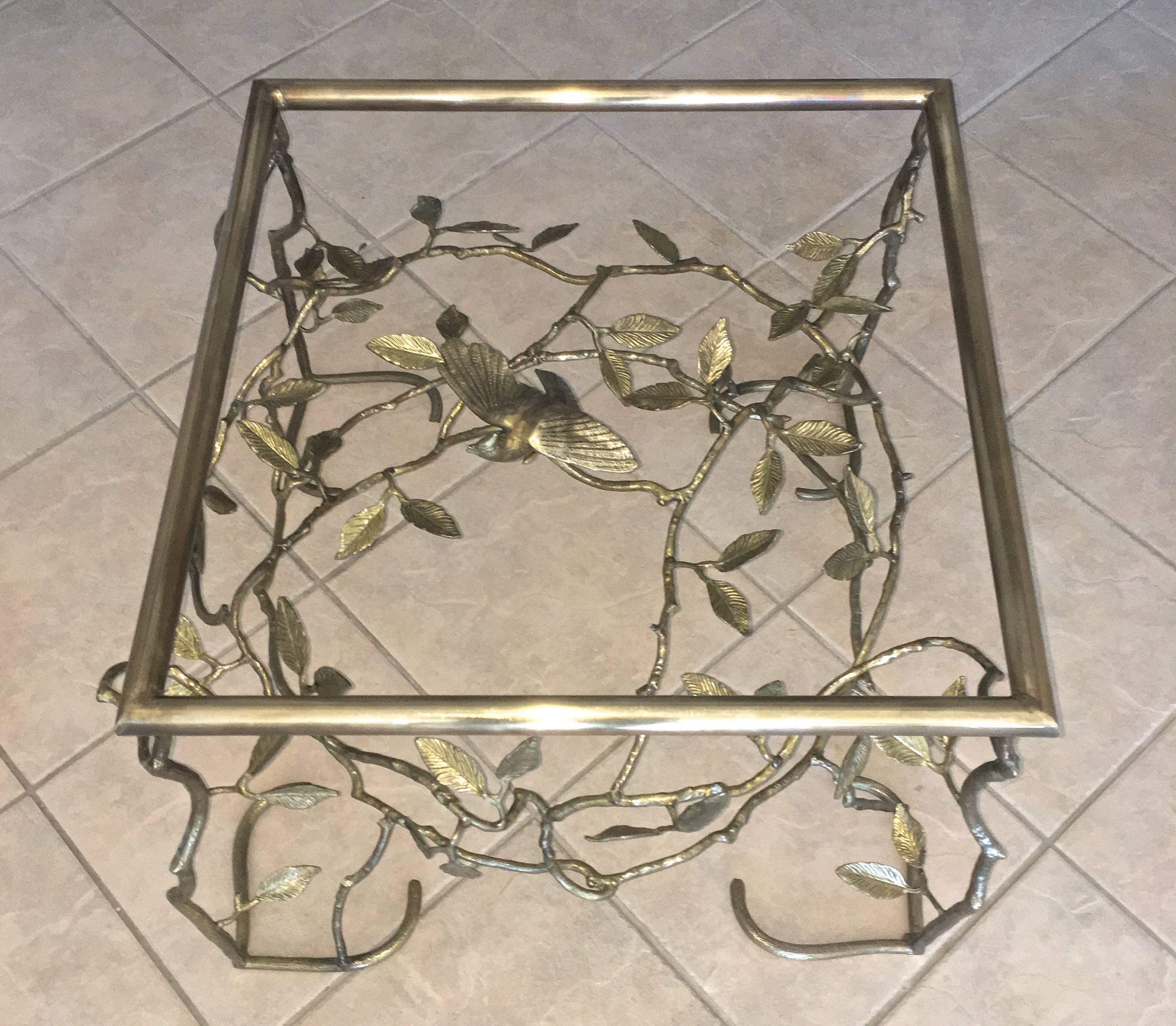 Laiton Table à cocktail en laiton italien:: arbre et oiseau organiques