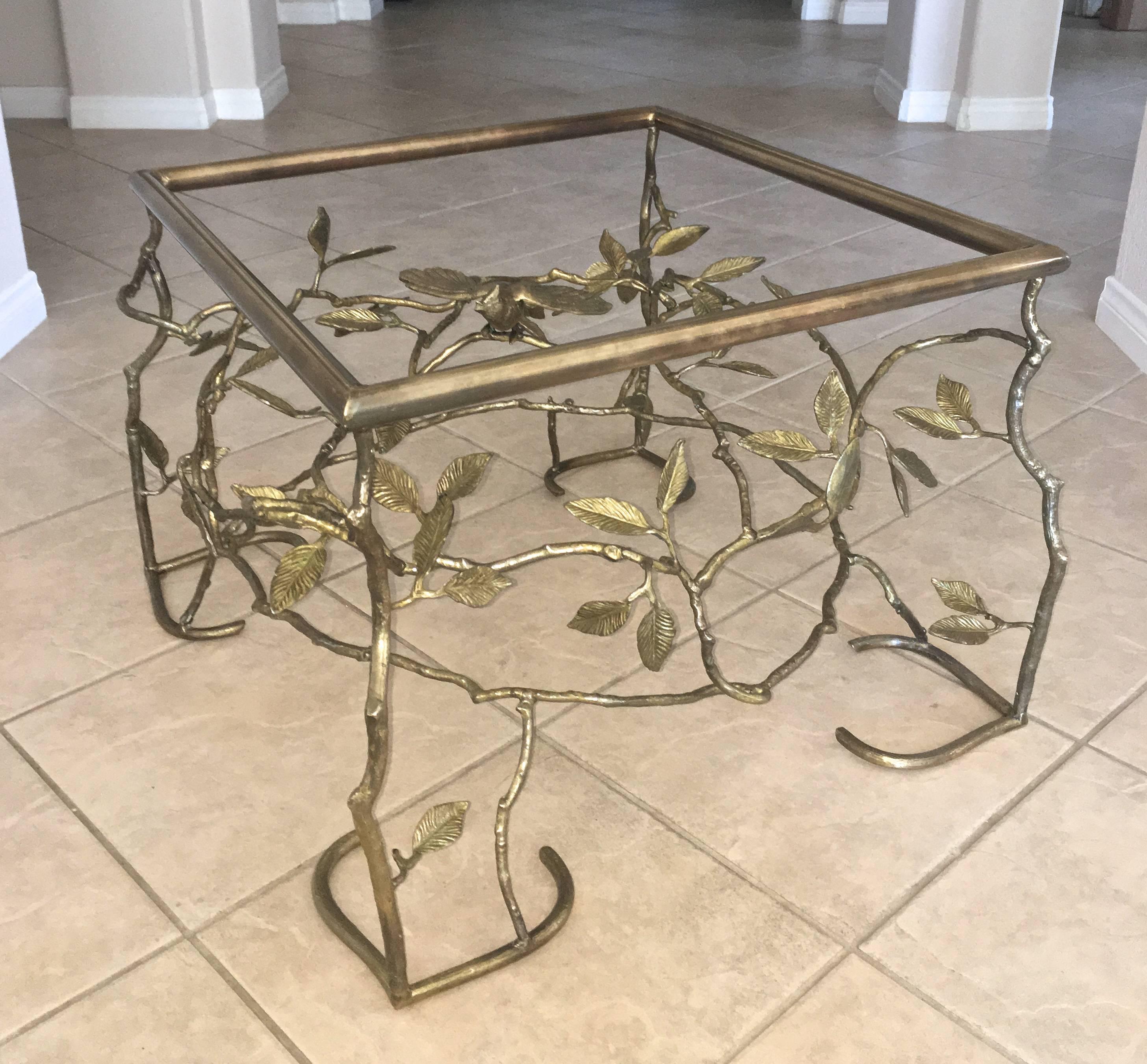 Table à cocktail en laiton italien:: arbre et oiseau organiques 2