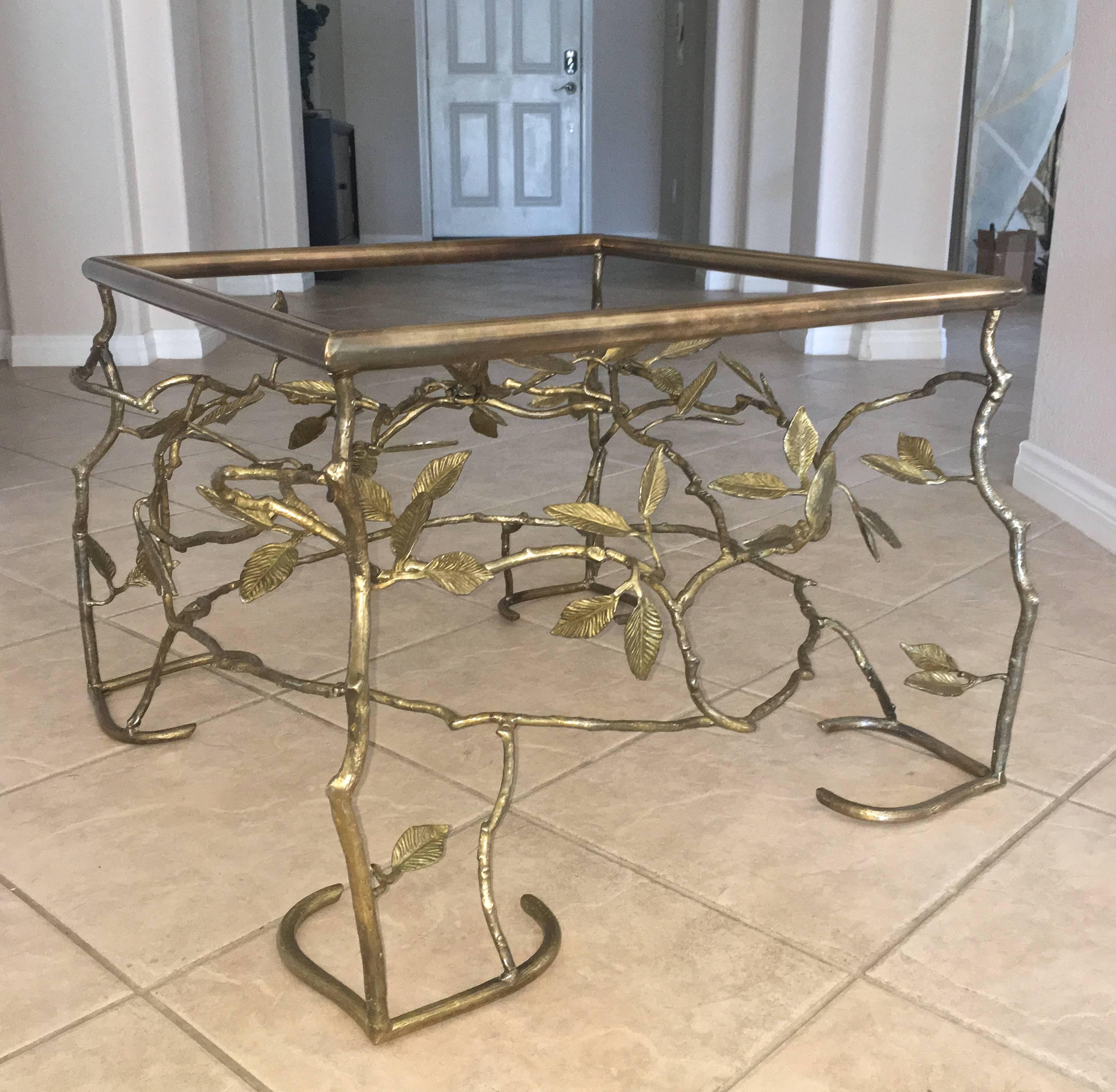 Table à cocktail en laiton italien:: arbre et oiseau organiques 4