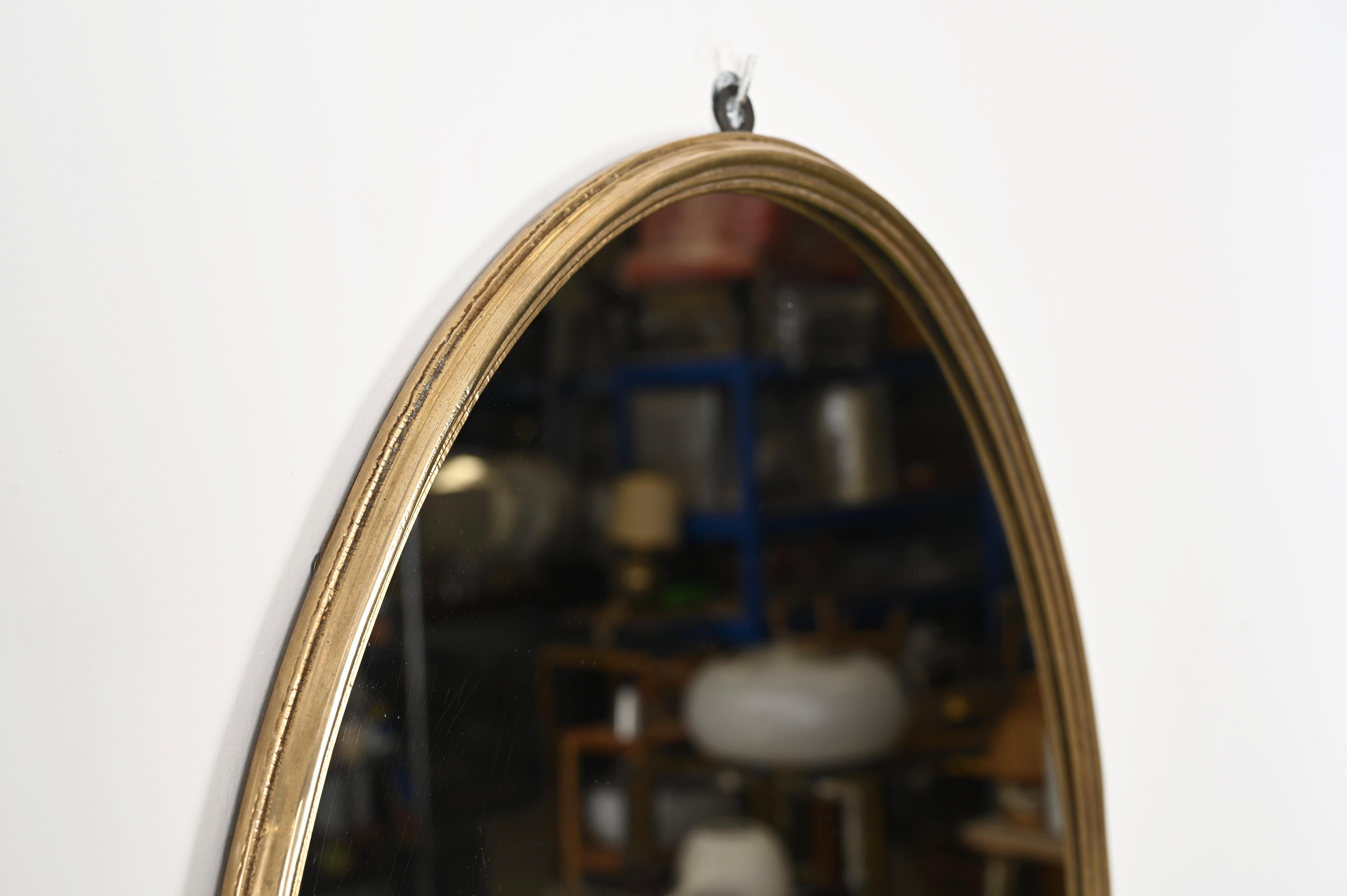 Italian Brass Oval Wall Mirror, Italy 1950s 5