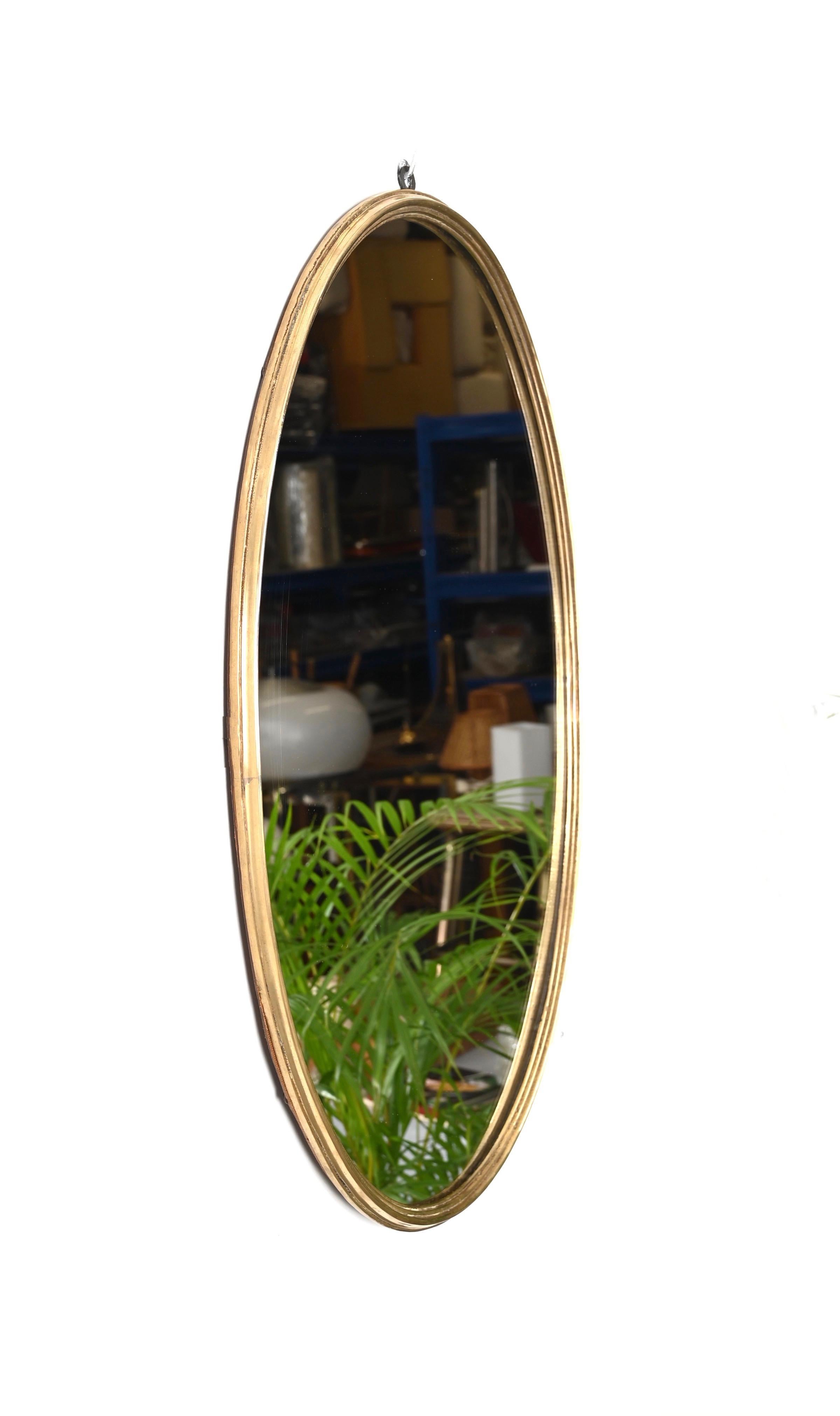 Mid-Century Modern Italian Brass Oval Wall Mirror, Italy 1950s For Sale