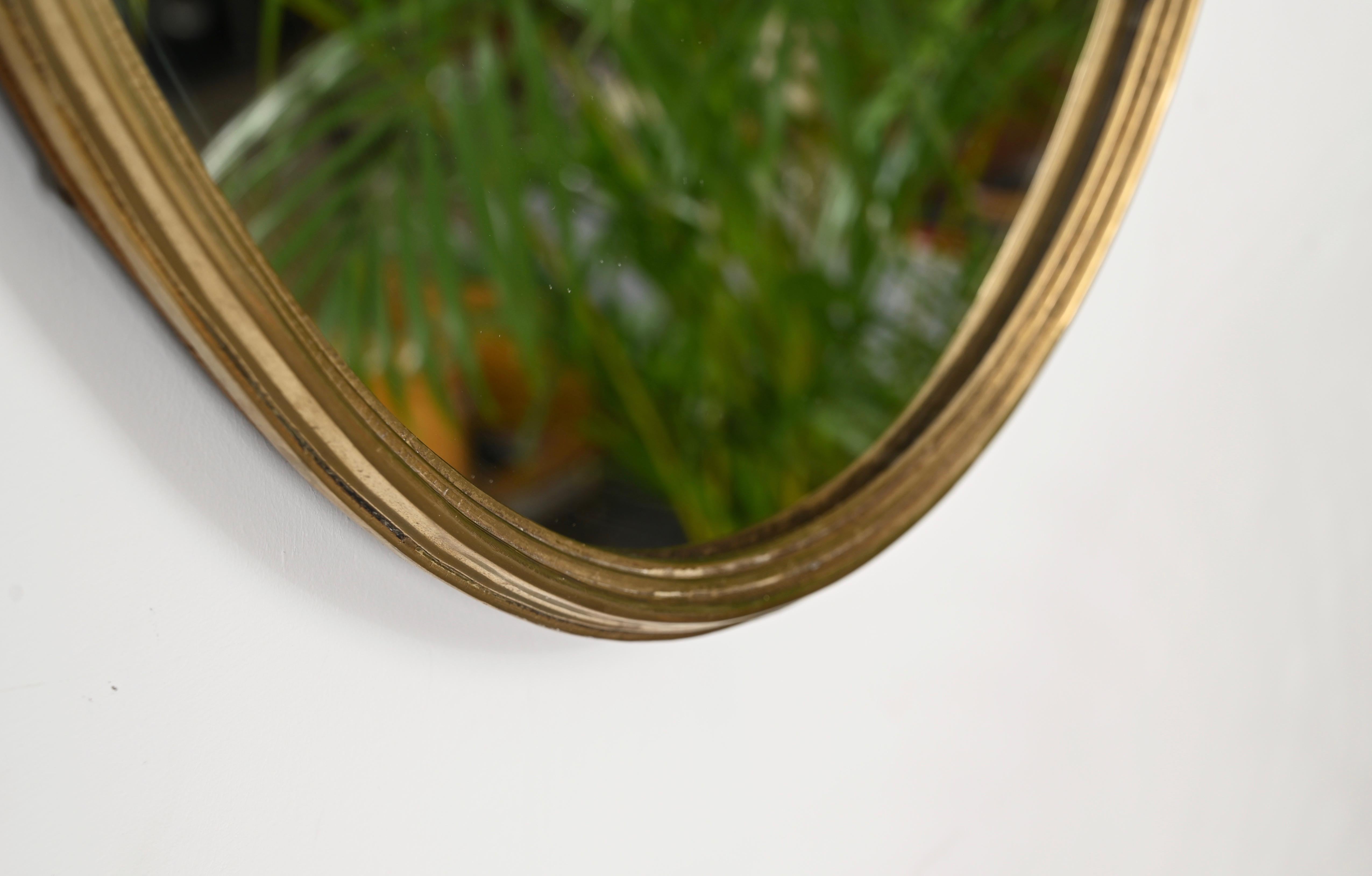 Italian Brass Oval Wall Mirror, Italy 1950s For Sale 2