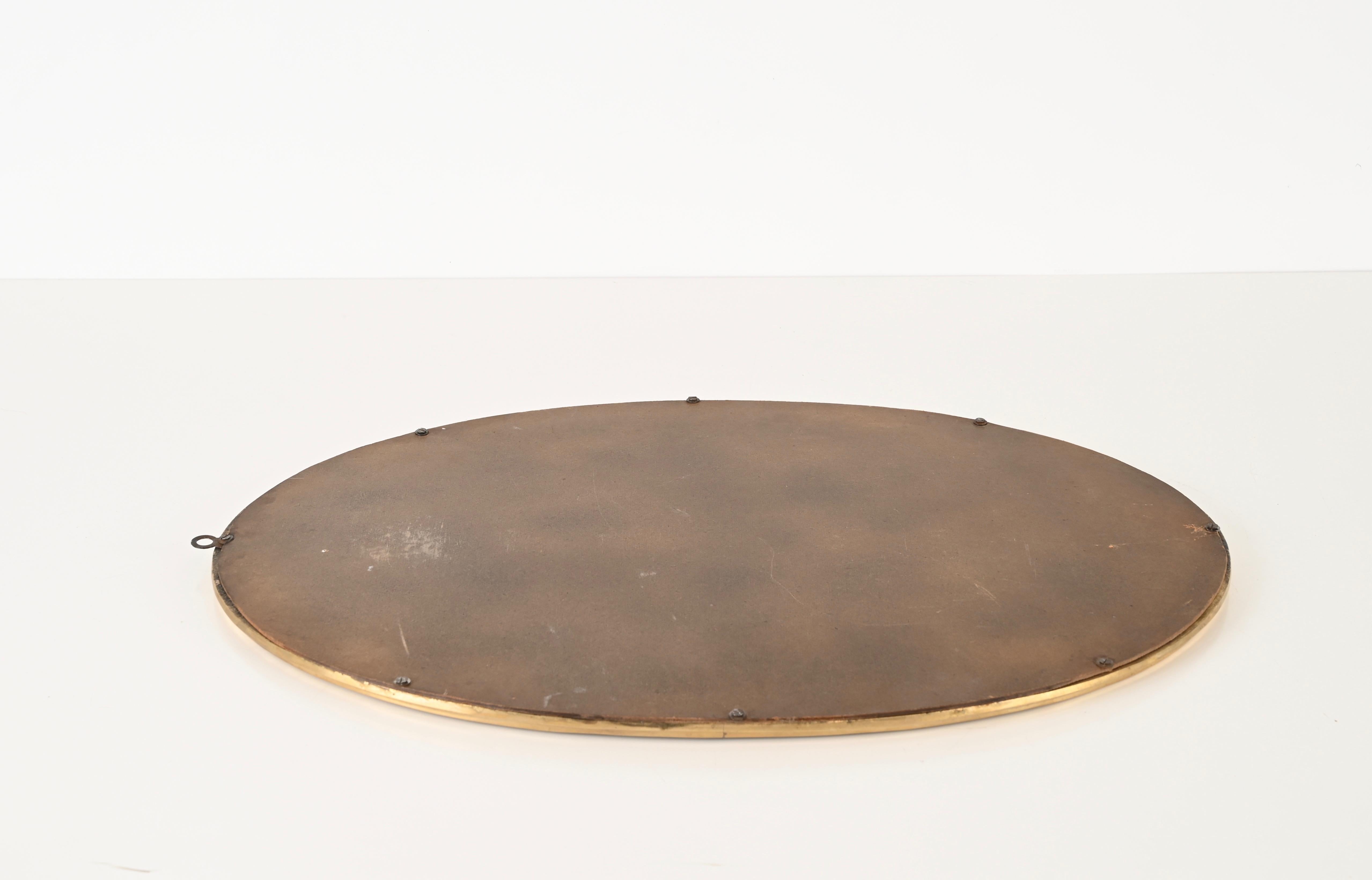 Italian Brass Oval Wall Mirror, Italy 1950s For Sale 3