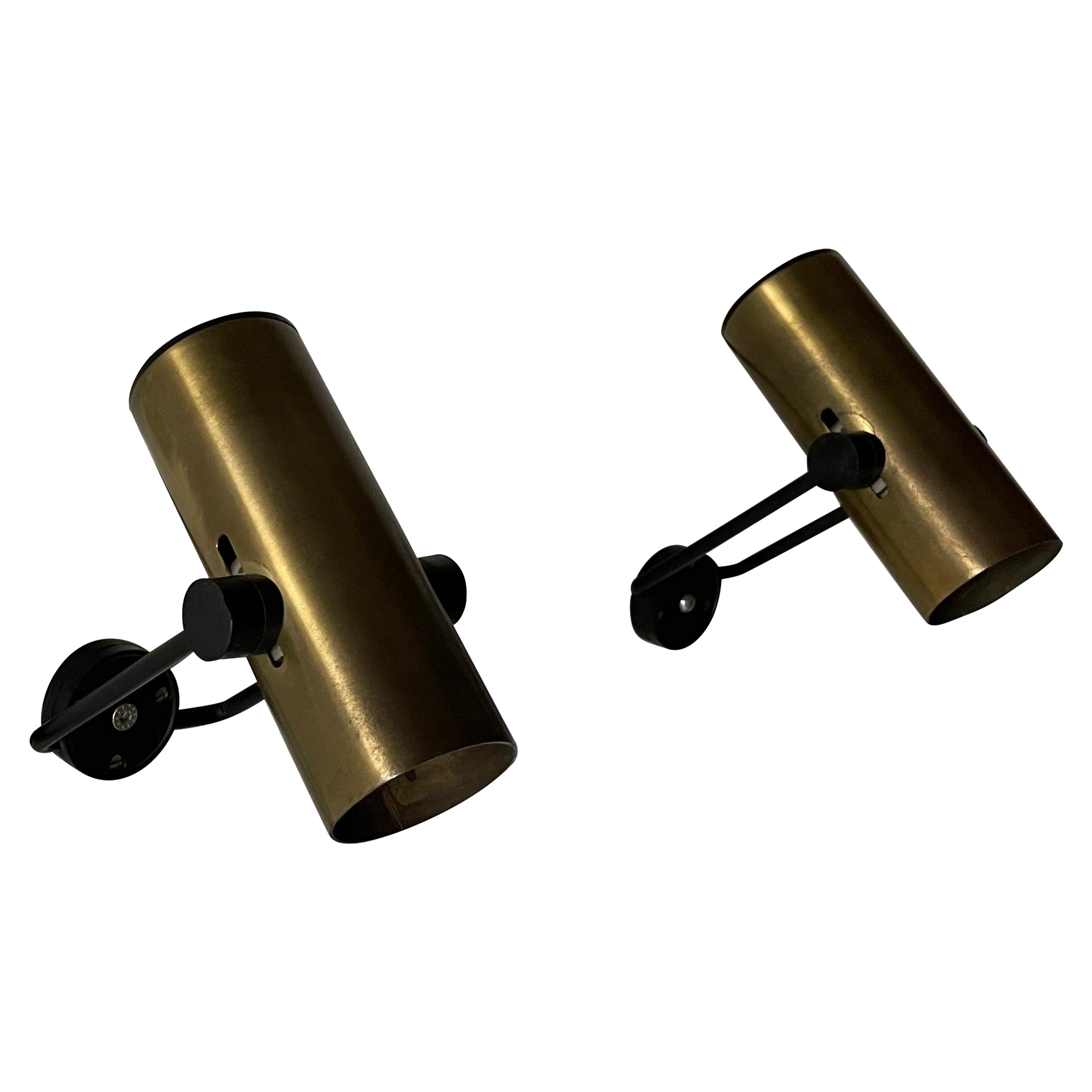 Coppia di lampade da parete a spot in ottone, anni 
70, Italia in vendita
