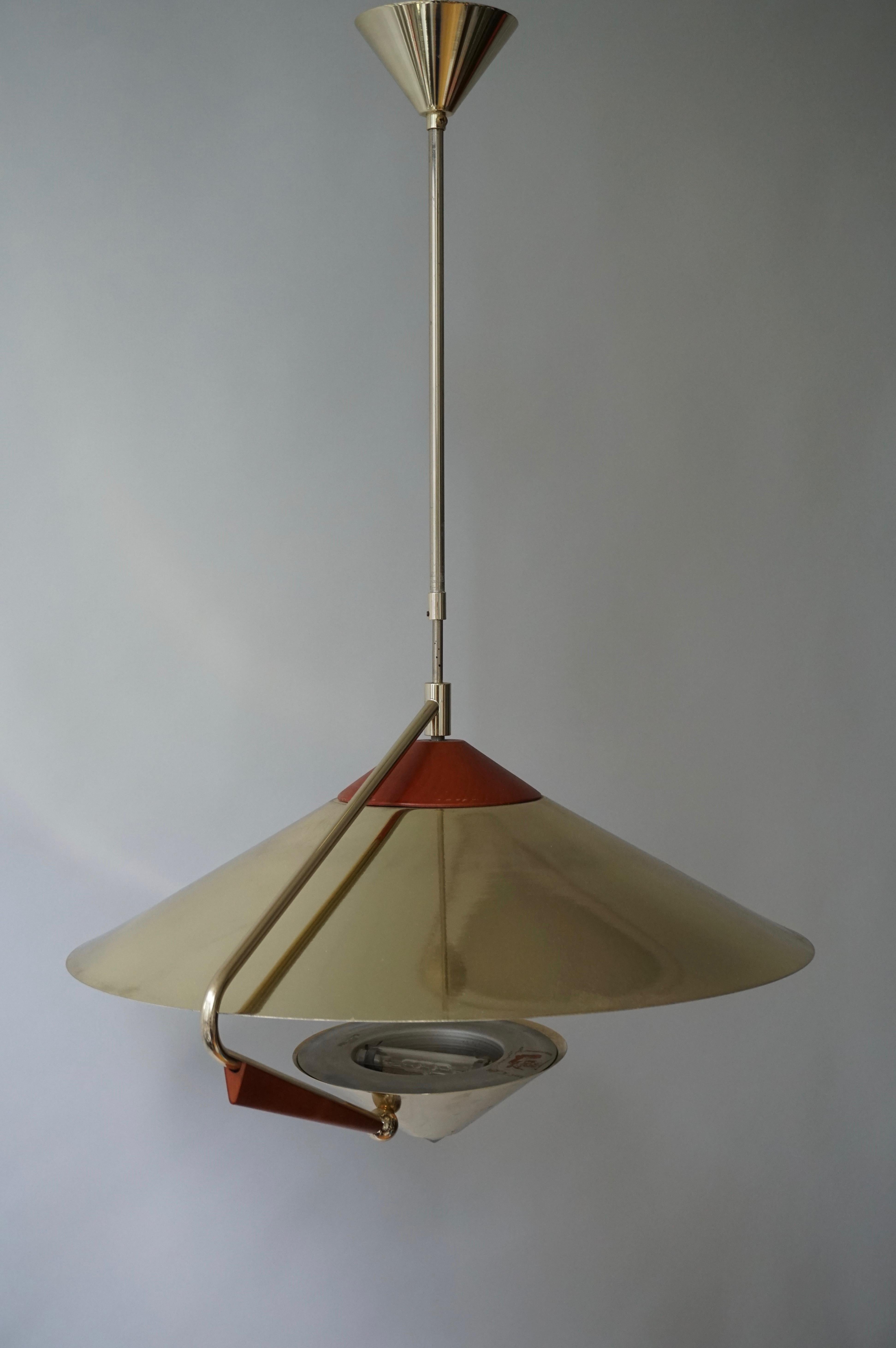 Wood Italian Brass Pendant Lamp For Sale