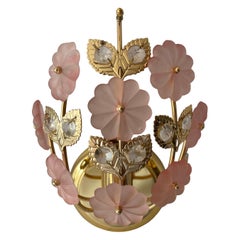 Scontrino singolo in ottone italiano e vetro a fiori rosa