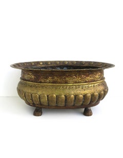 Italian Brass Plant Flower Planter Cachepot Jardinière Lion Paw Feet