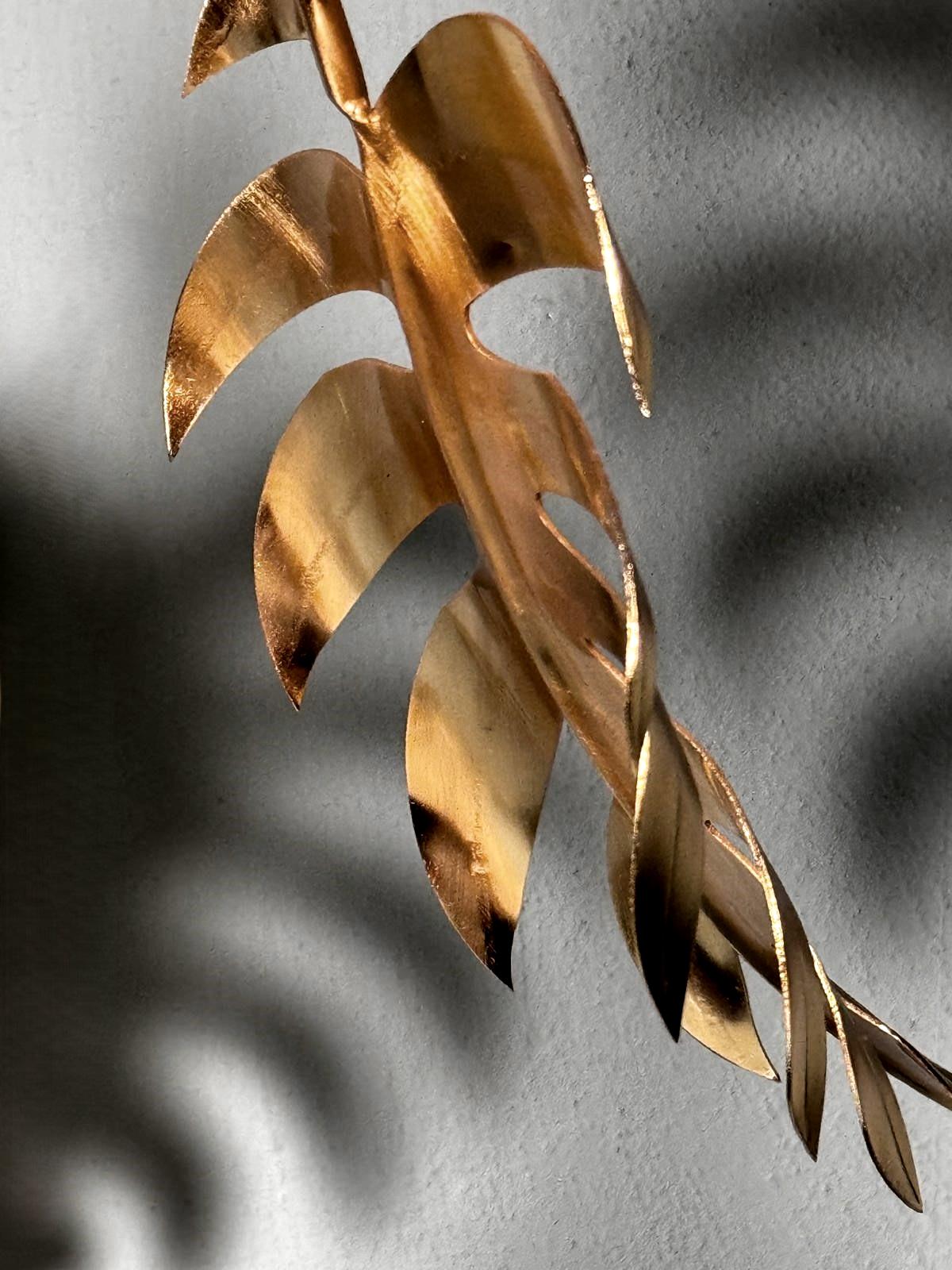 Italian Brass Plant Sculpture Mounted On Black Marquinia Marble For Sale 4