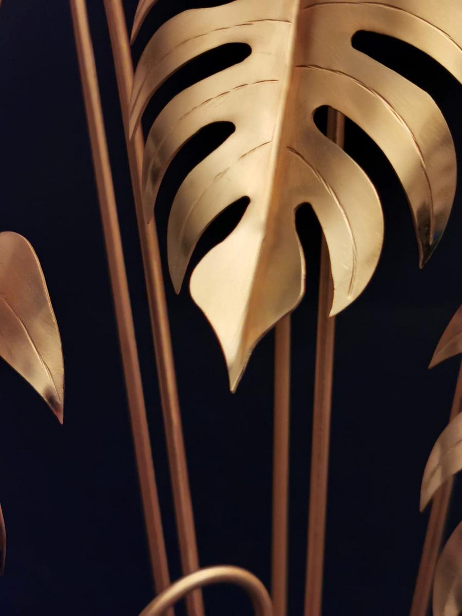 Italian Brass Plant Sculpture Mounted On Black Marquinia Marble For Sale 12