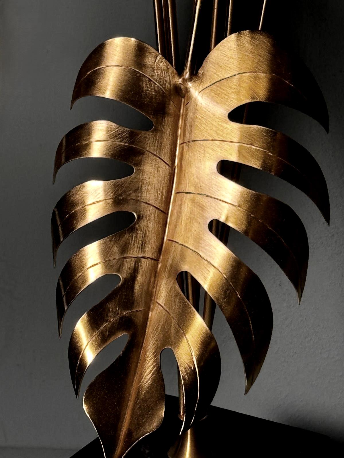 Italian Brass Plant Sculpture Mounted On Black Marquinia Marble For Sale 3