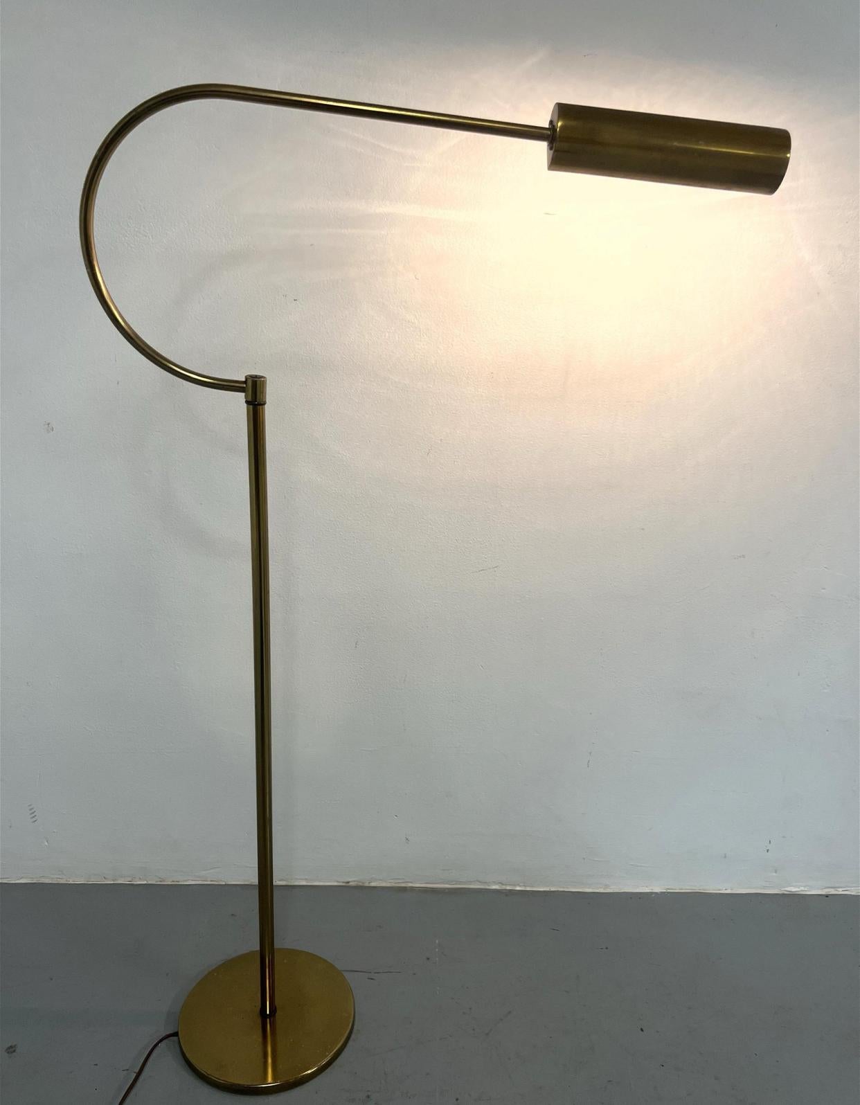 Italian, Brass Plated Steel Reading Floor Lamp by Raymor.  For Sale 2
