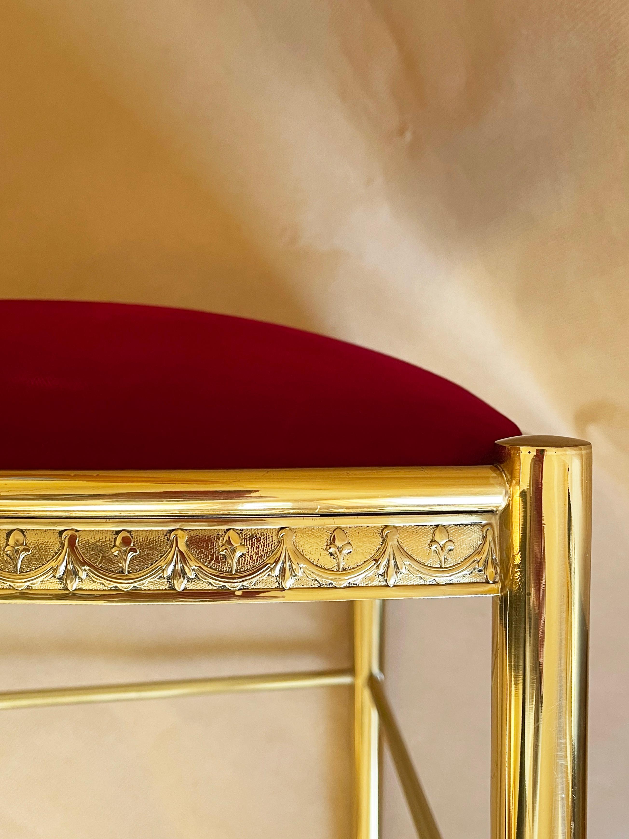 Italian Brass & Red Velvet Chiavari Style Vanity or Side Chair, 1960s Italy For Sale 4